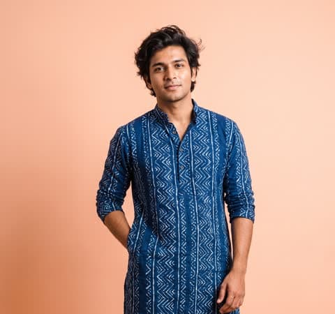Man in an indigo kurta